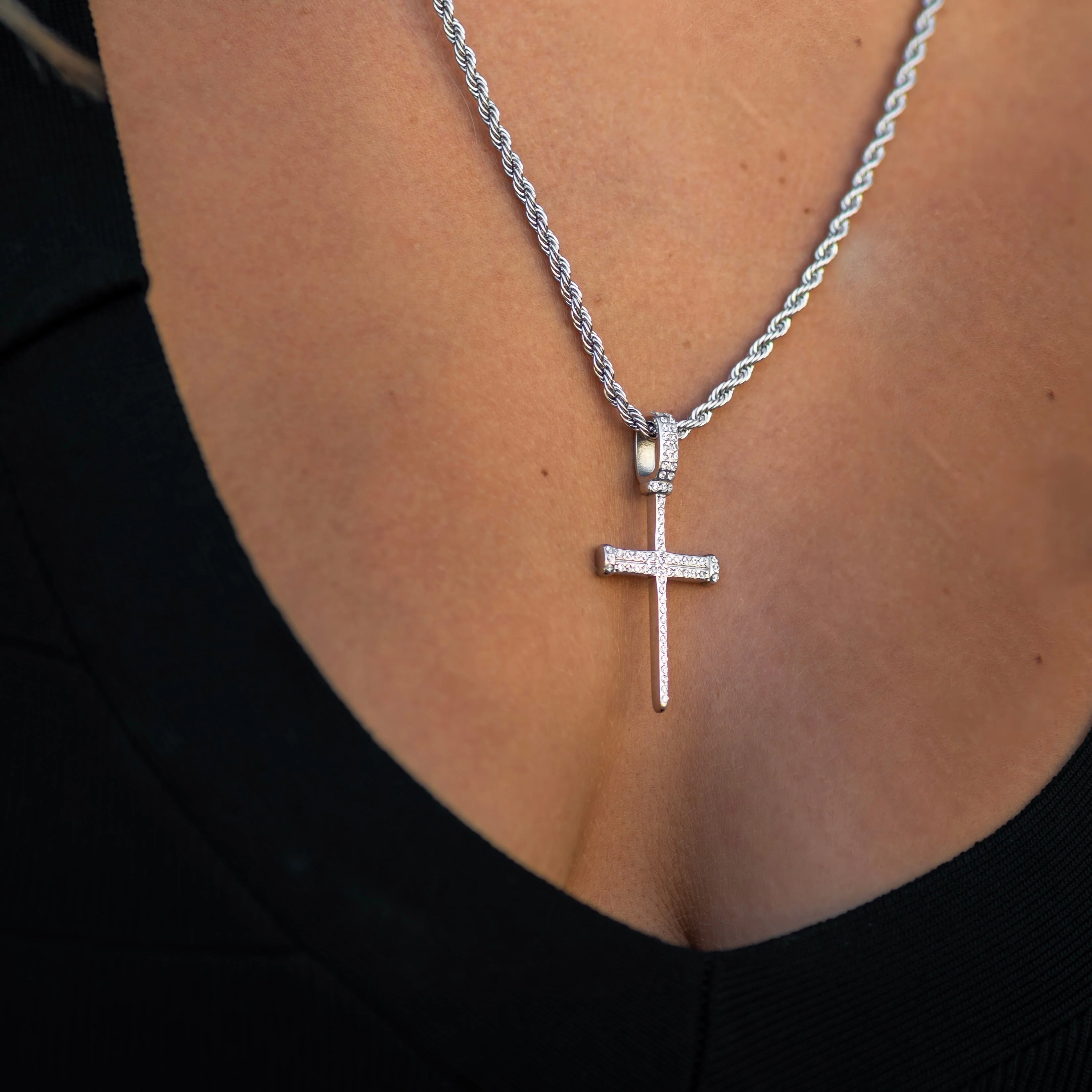 Iced Nail Cross - Silver RG114S - Image 5